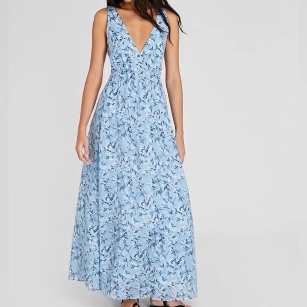 Club Monaco Blue Floral Organza Maxi Dress New Size 10